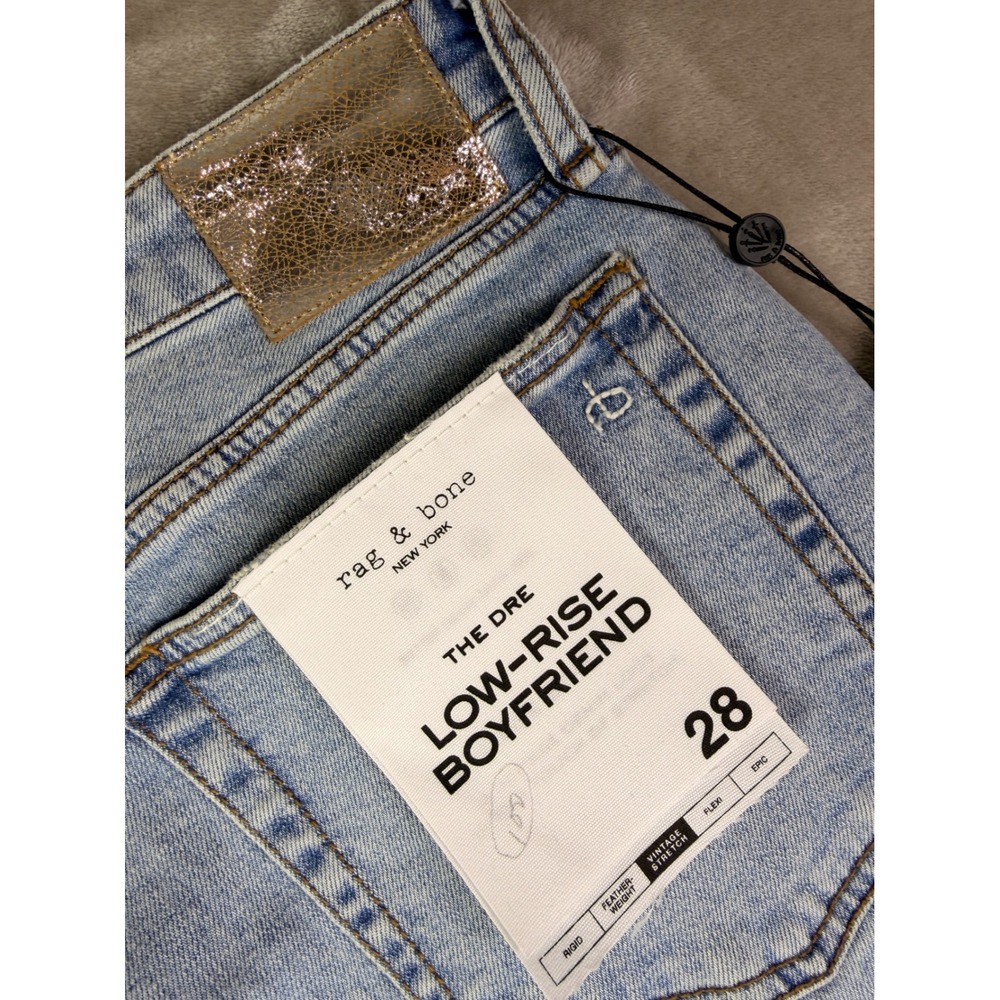 New Rag & Bone Size 28 The Dre Low-Rise Slim Boyfriend Jeans Daphne Blue Denim - Picture 8 of 12